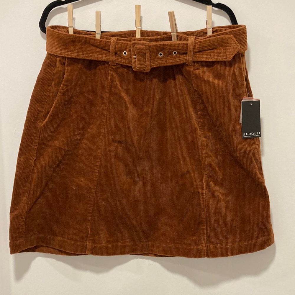 ELOQUII Brown Corduroy Belted Mini Skirt in Size 14